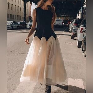 Commense Contrast Petal Waist Midi Dress sz XL